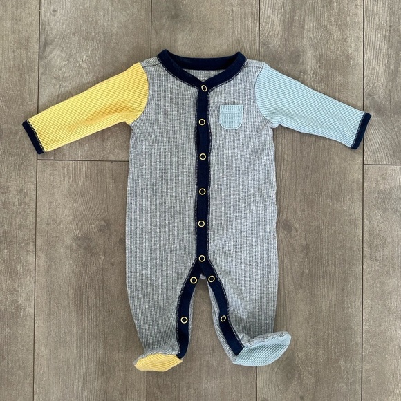 Carters 0-3M baby Boy Footies button Sleep & Play snap up pockets waffle knit - Picture 1 of 8